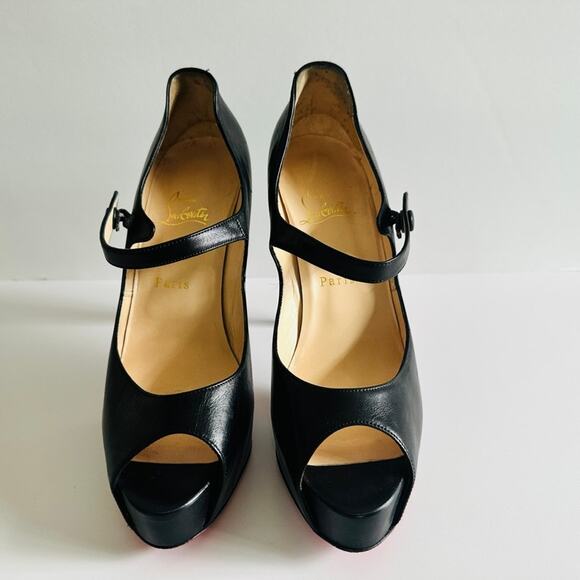 Christian Louboutin Zeppa Peep Toe Mary Jane Pumps Black Leather Size 40 5" Heel - Picture 2 of 12